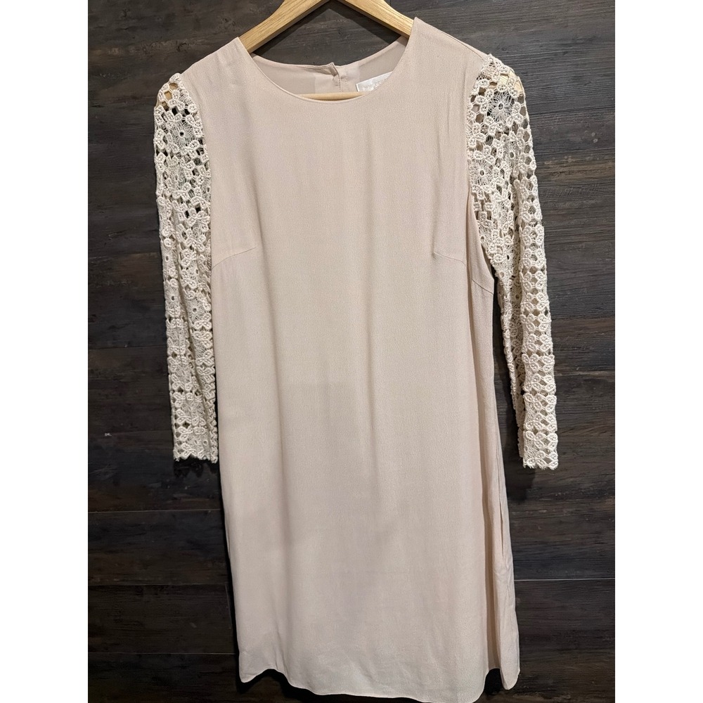 MM Couture Blush Pink Crochet Lace Sleeve Button Back Shift Dress MMCD2610 S